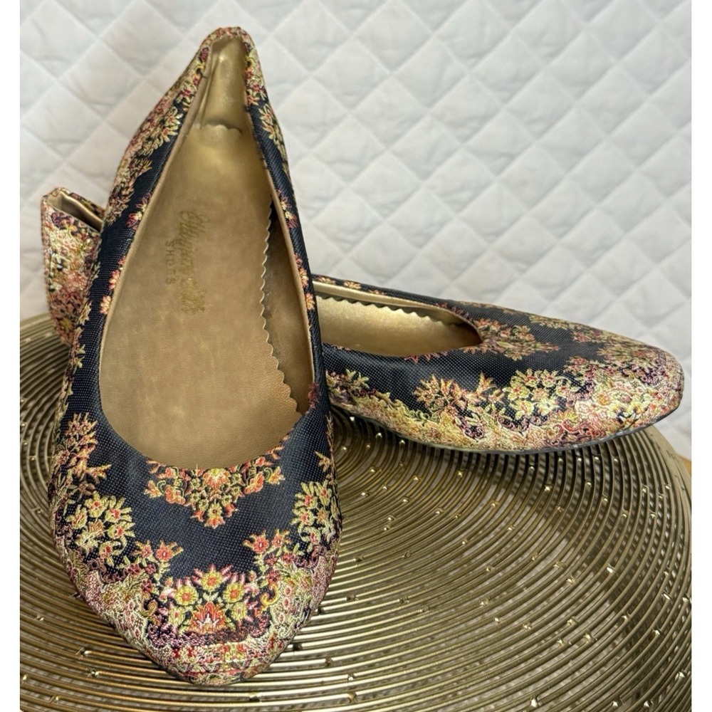 VTG Ottoman Silk Shoes London Rare Boutique Flats Women's EU Sz 39 Jacquard